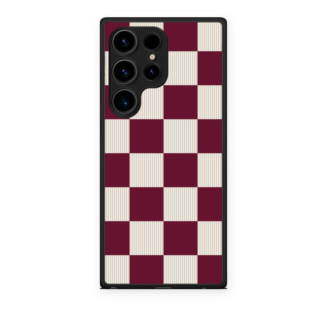 Θήκη Samsung Galaxy S24 Ultra Burgundy and Cream Striped Checks από τη Smartfits με σχέδιο στο πίσω μέρος και μαύρο περίβλημα | Samsung Galaxy S24 Ultra Burgundy and Cream Striped Checks case with colorful back and black bezels