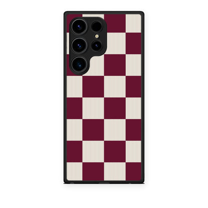 Θήκη Samsung Galaxy S24 Ultra Burgundy and Cream Striped Checks από τη Smartfits με σχέδιο στο πίσω μέρος και μαύρο περίβλημα | Samsung Galaxy S24 Ultra Burgundy and Cream Striped Checks case with colorful back and black bezels