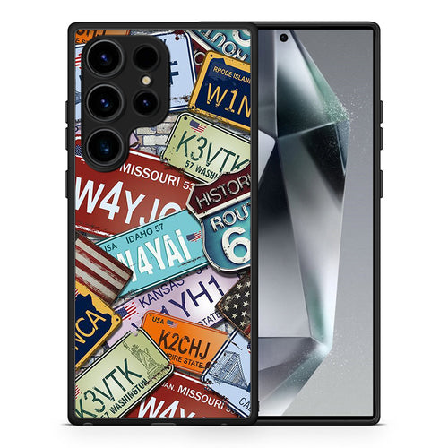 Θήκη Samsung Galaxy S24 Ultra Car Plates από τη Smartfits με σχέδιο στο πίσω μέρος και μαύρο περίβλημα | Samsung Galaxy S24 Ultra Car Plates Case with Colorful Back and Black Bezels