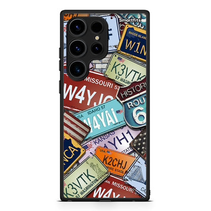 Θήκη Samsung Galaxy S24 Ultra Car Plates από τη Smartfits με σχέδιο στο πίσω μέρος και μαύρο περίβλημα | Samsung Galaxy S24 Ultra Car Plates Case with Colorful Back and Black Bezels