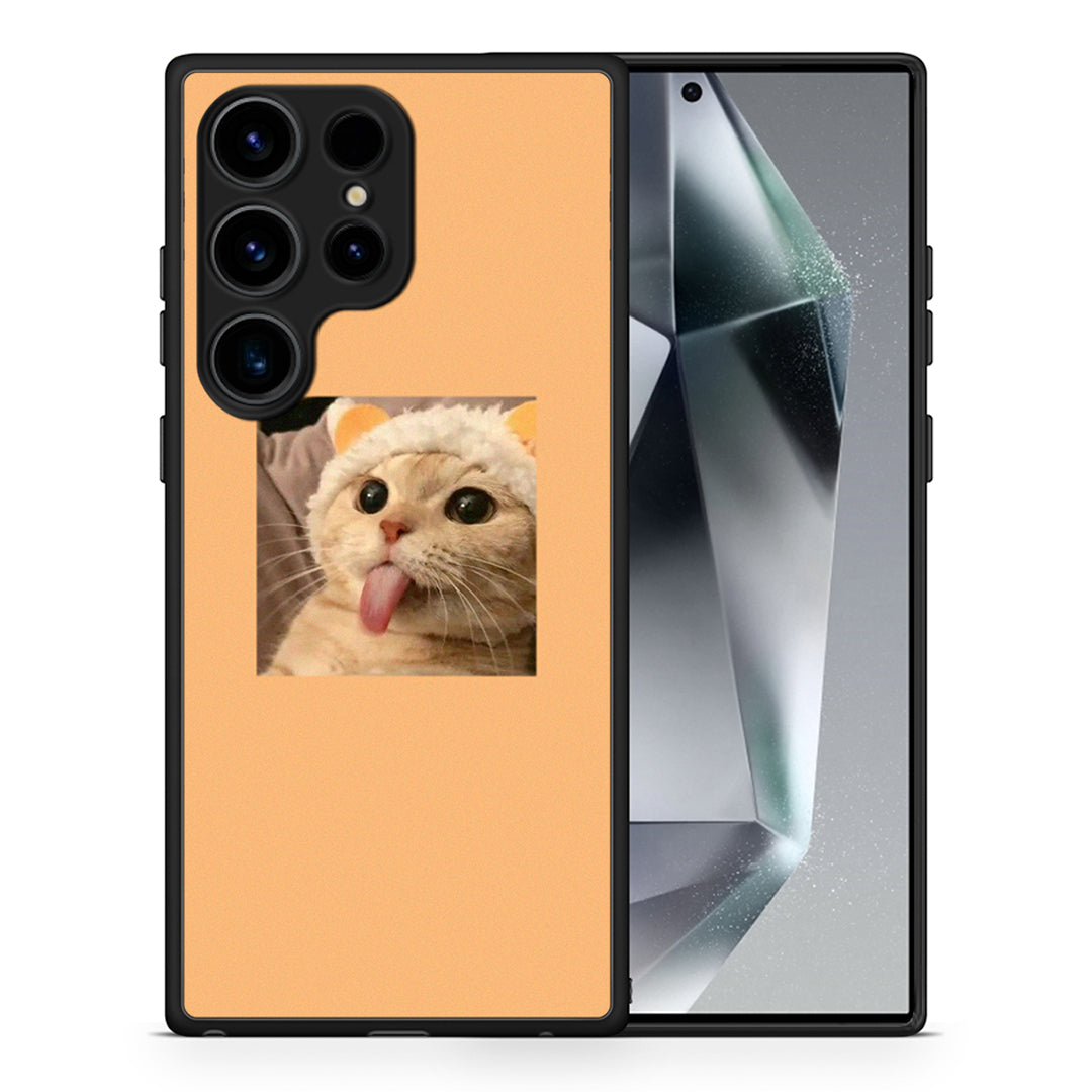 Θήκη Samsung Galaxy S24 Ultra Cat Tongue από τη Smartfits με σχέδιο στο πίσω μέρος και μαύρο περίβλημα | Samsung Galaxy S24 Ultra Cat Tongue Case with Colorful Back and Black Bezels