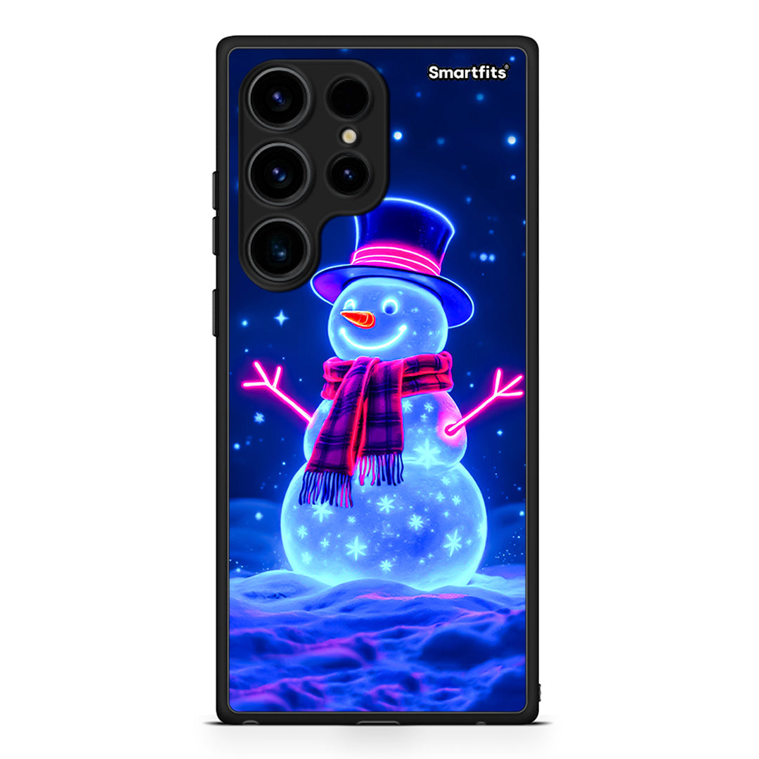 Θήκη Samsung Galaxy S24 Ultra Christmas Neon Snowman από τη Smartfits με σχέδιο στο πίσω μέρος και μαύρο περίβλημα | Samsung Galaxy S24 Ultra Christmas Neon Snowman Case with Colorful Back and Black Bezels