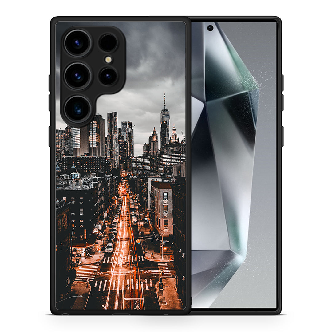 Θήκη Samsung Galaxy S24 Ultra City Lights από τη Smartfits με σχέδιο στο πίσω μέρος και μαύρο περίβλημα | Samsung Galaxy S24 Ultra City Lights Case with Colorful Back and Black Bezels