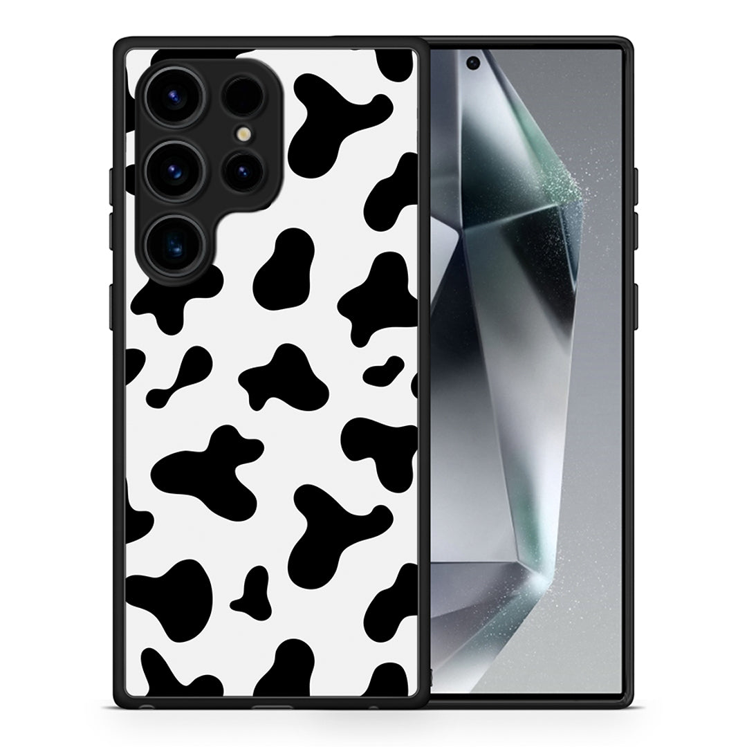Θήκη Samsung Galaxy S24 Ultra Cow Print από τη Smartfits με σχέδιο στο πίσω μέρος και μαύρο περίβλημα | Samsung Galaxy S24 Ultra Cow Print Case with Colorful Back and Black Bezels