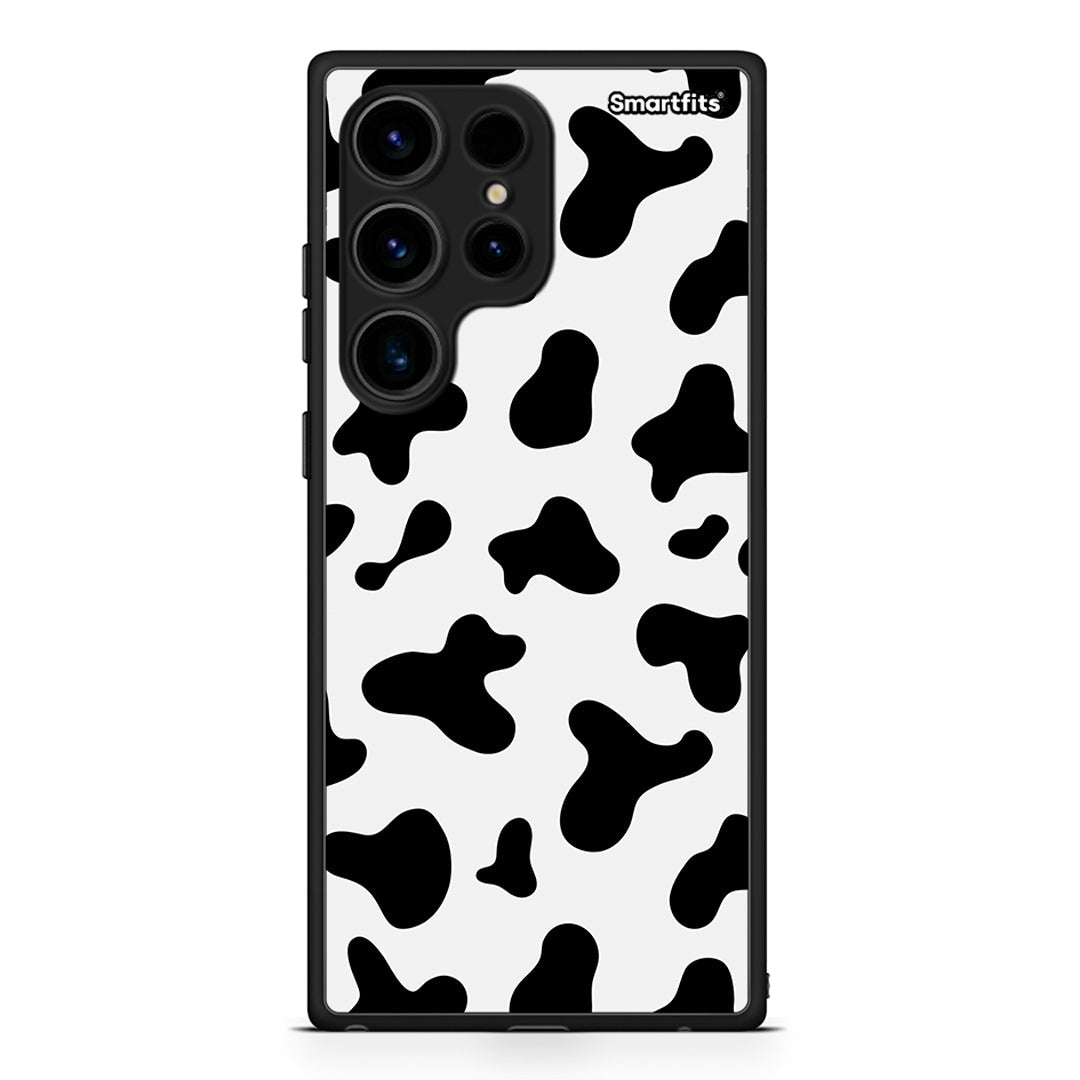 Θήκη Samsung Galaxy S24 Ultra Cow Print από τη Smartfits με σχέδιο στο πίσω μέρος και μαύρο περίβλημα | Samsung Galaxy S24 Ultra Cow Print Case with Colorful Back and Black Bezels