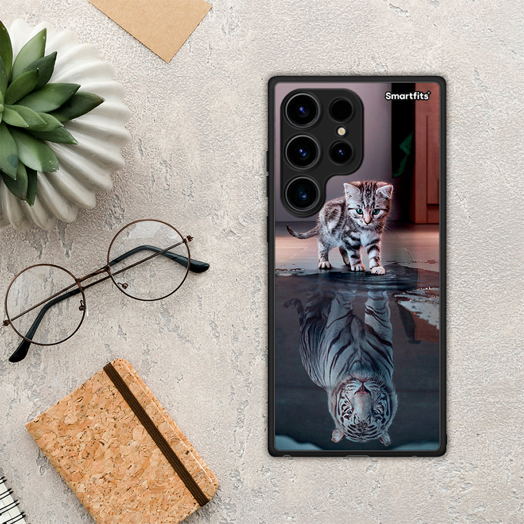 Θήκη Samsung Galaxy S24 Ultra Cute Tiger από τη Smartfits με σχέδιο στο πίσω μέρος και μαύρο περίβλημα | Samsung Galaxy S24 Ultra Cute Tiger Case with Colorful Back and Black Bezels