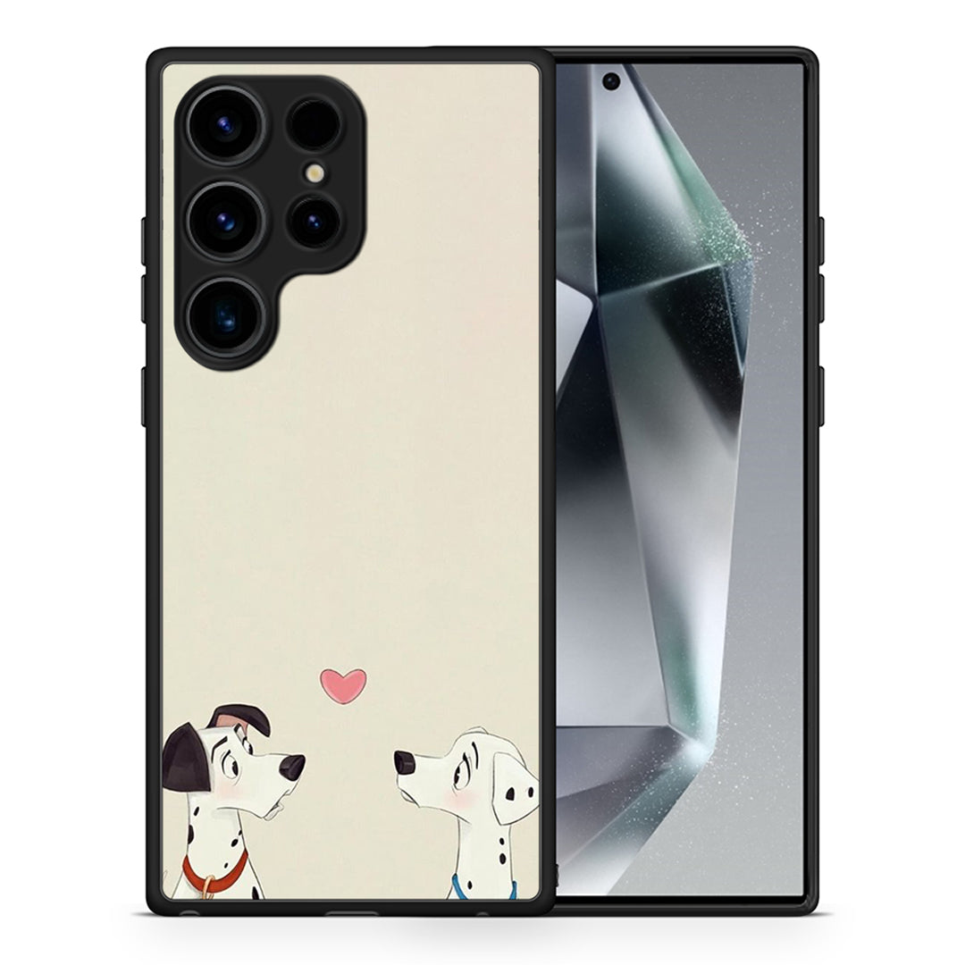 Θήκη Samsung Galaxy S24 Ultra Dalmatians Love από τη Smartfits με σχέδιο στο πίσω μέρος και μαύρο περίβλημα | Samsung Galaxy S24 Ultra Dalmatians Love Case with Colorful Back and Black Bezels