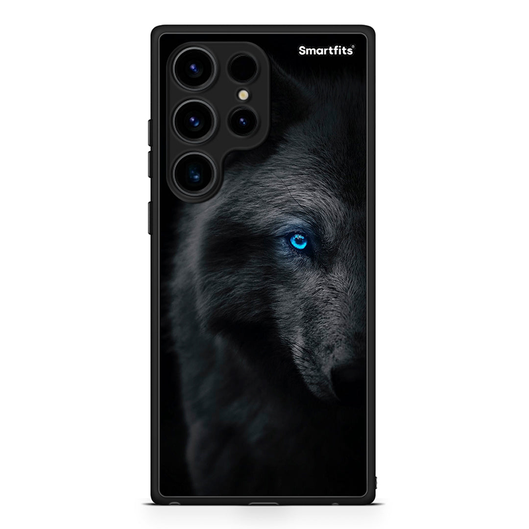 Θήκη Samsung Galaxy S24 Ultra Dark Wolf από τη Smartfits με σχέδιο στο πίσω μέρος και μαύρο περίβλημα | Samsung Galaxy S24 Ultra Dark Wolf Case with Colorful Back and Black Bezels