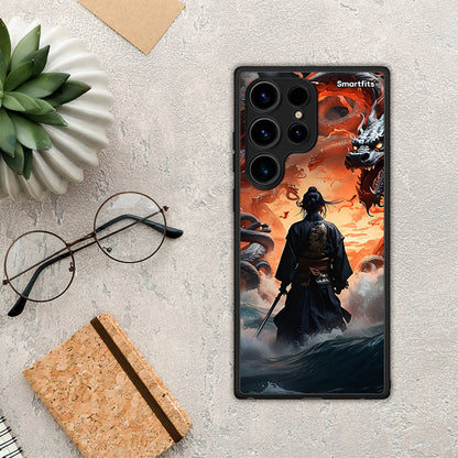 Θήκη Samsung Galaxy S24 Ultra Dragons Fight από τη Smartfits με σχέδιο στο πίσω μέρος και μαύρο περίβλημα | Samsung Galaxy S24 Ultra Dragons Fight Case with Colorful Back and Black Bezels