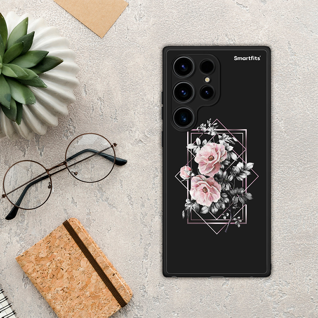 Θήκη Samsung Galaxy S24 Ultra Flower Frame από τη Smartfits με σχέδιο στο πίσω μέρος και μαύρο περίβλημα | Samsung Galaxy S24 Ultra Flower Frame Case with Colorful Back and Black Bezels