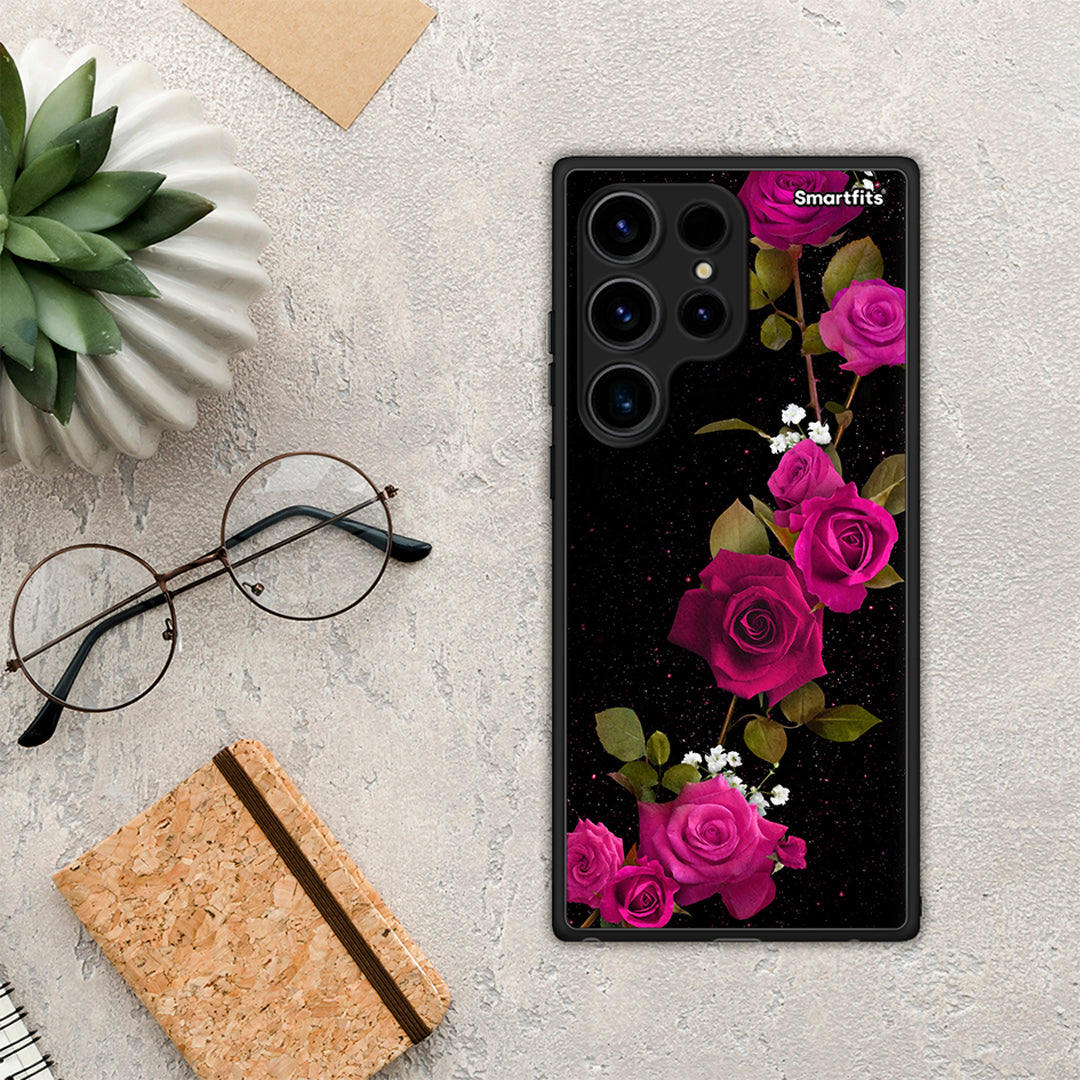Θήκη Samsung Galaxy S24 Ultra Flower Red Roses από τη Smartfits με σχέδιο στο πίσω μέρος και μαύρο περίβλημα | Samsung Galaxy S24 Ultra Flower Red Roses Case with Colorful Back and Black Bezels