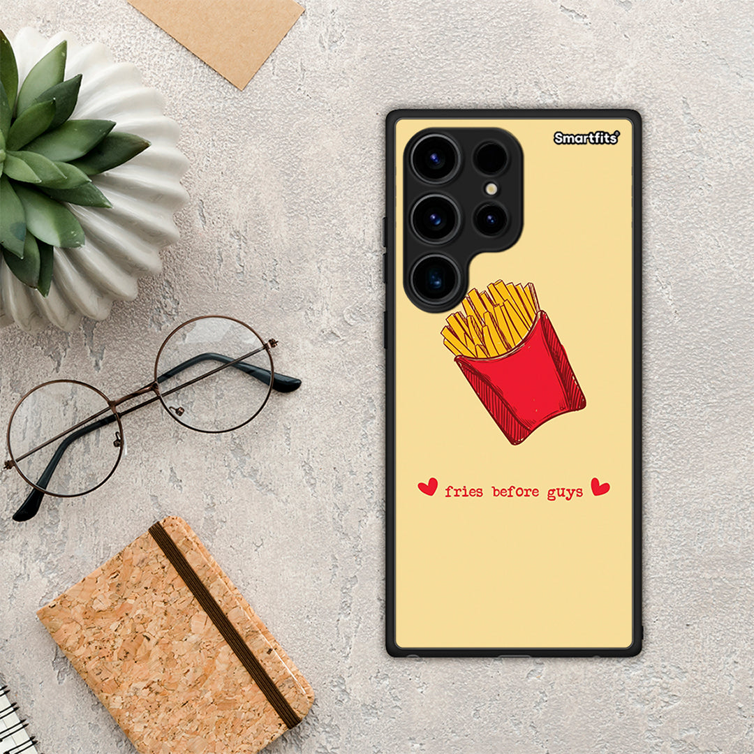 Θήκη Samsung Galaxy S24 Ultra Fries Before Guys από τη Smartfits με σχέδιο στο πίσω μέρος και μαύρο περίβλημα | Samsung Galaxy S24 Ultra Fries Before Guys Case with Colorful Back and Black Bezels
