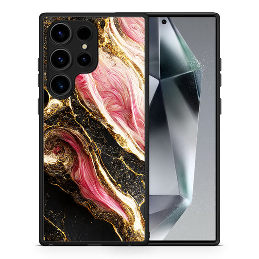 Θήκη Samsung Galaxy S24 Ultra Glamorous Pink Marble από τη Smartfits με σχέδιο στο πίσω μέρος και μαύρο περίβλημα | Samsung Galaxy S24 Ultra Glamorous Pink Marble Case with Colorful Back and Black Bezels