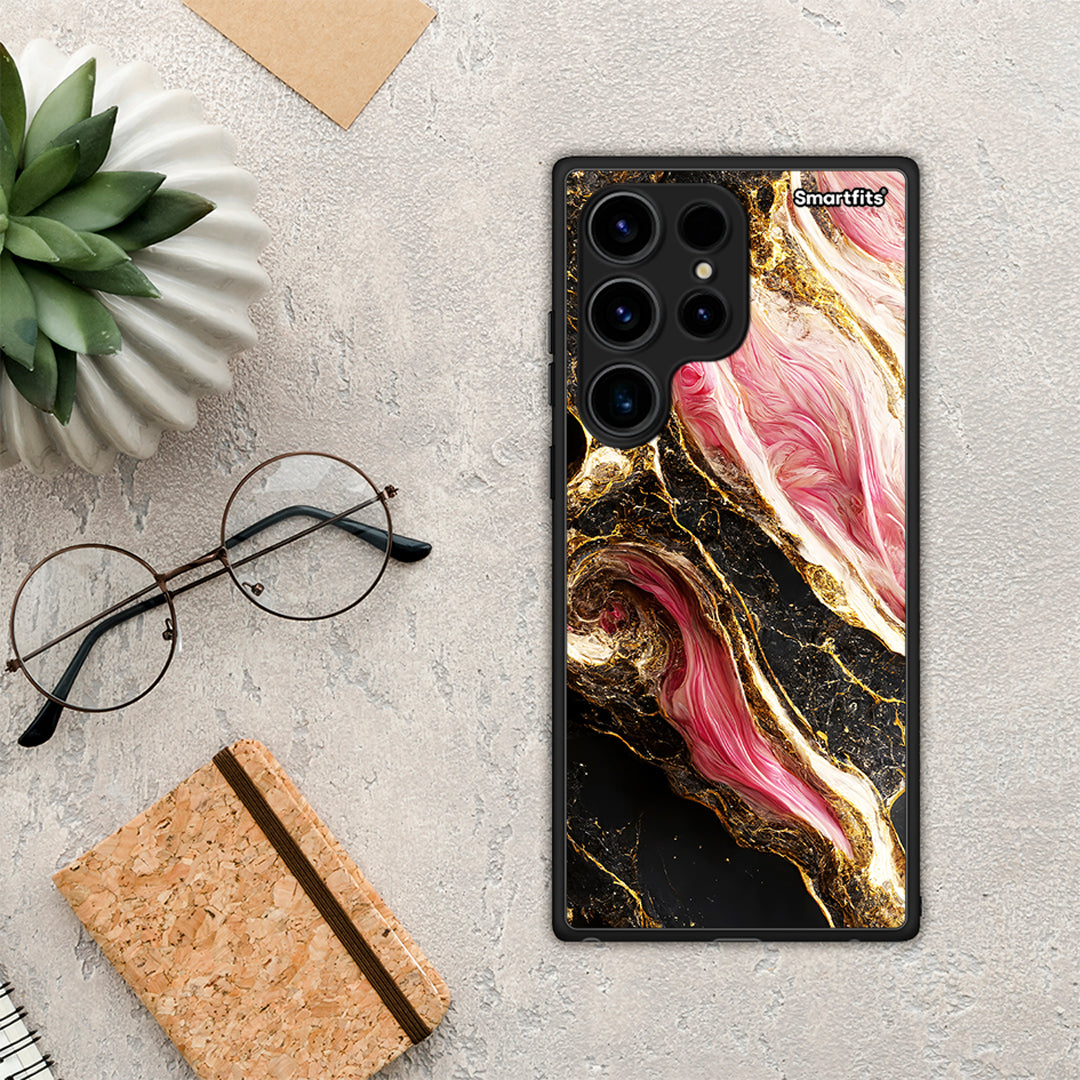 Θήκη Samsung Galaxy S24 Ultra Glamorous Pink Marble από τη Smartfits με σχέδιο στο πίσω μέρος και μαύρο περίβλημα | Samsung Galaxy S24 Ultra Glamorous Pink Marble Case with Colorful Back and Black Bezels