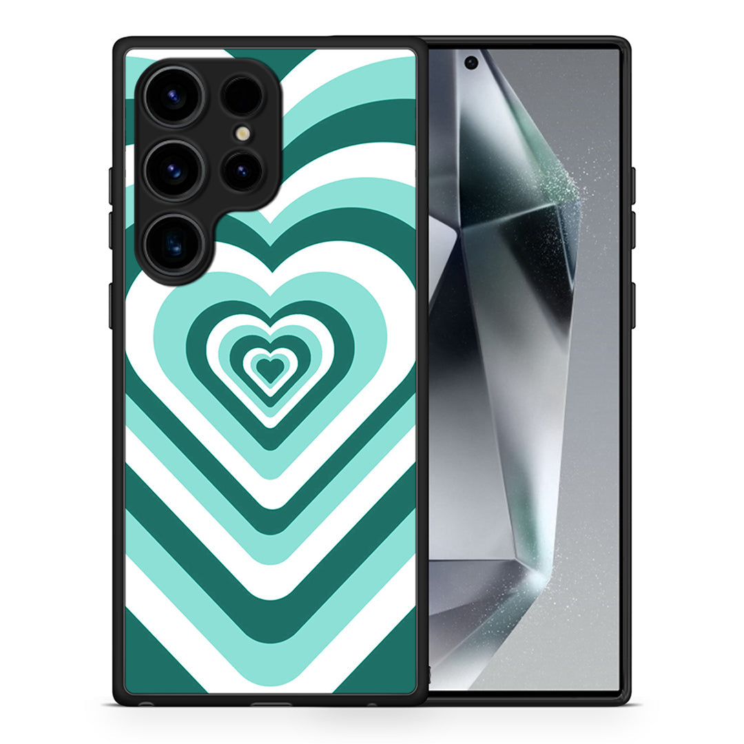 Θήκη Samsung Galaxy S24 Ultra Green Hearts από τη Smartfits με σχέδιο στο πίσω μέρος και μαύρο περίβλημα | Samsung Galaxy S24 Ultra Green Hearts Case with Colorful Back and Black Bezels