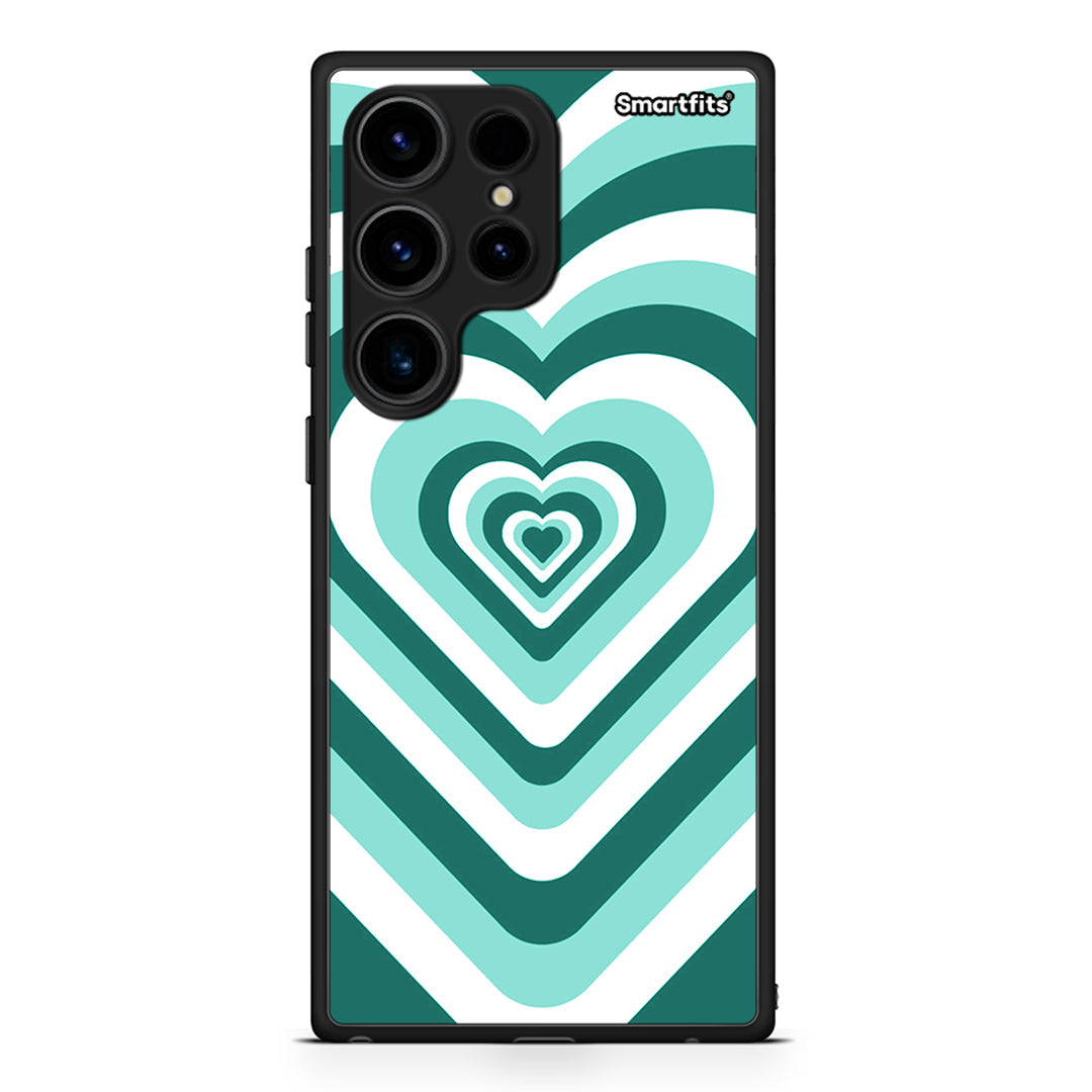Θήκη Samsung Galaxy S24 Ultra Green Hearts από τη Smartfits με σχέδιο στο πίσω μέρος και μαύρο περίβλημα | Samsung Galaxy S24 Ultra Green Hearts Case with Colorful Back and Black Bezels