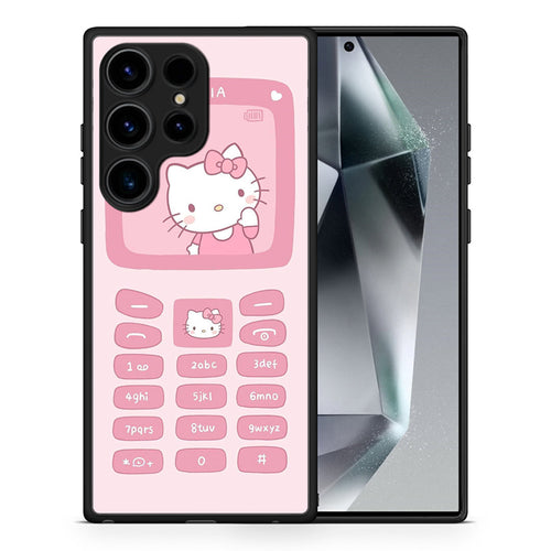 Θήκη Samsung Galaxy S24 Ultra Hello Kitten από τη Smartfits με σχέδιο στο πίσω μέρος και μαύρο περίβλημα | Samsung Galaxy S24 Ultra Hello Kitten Case with Colorful Back and Black Bezels