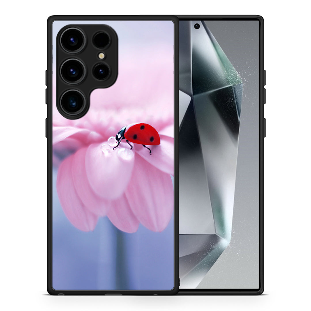 Θήκη Samsung Galaxy S24 Ultra Ladybug Flower από τη Smartfits με σχέδιο στο πίσω μέρος και μαύρο περίβλημα | Samsung Galaxy S24 Ultra Ladybug Flower Case with Colorful Back and Black Bezels