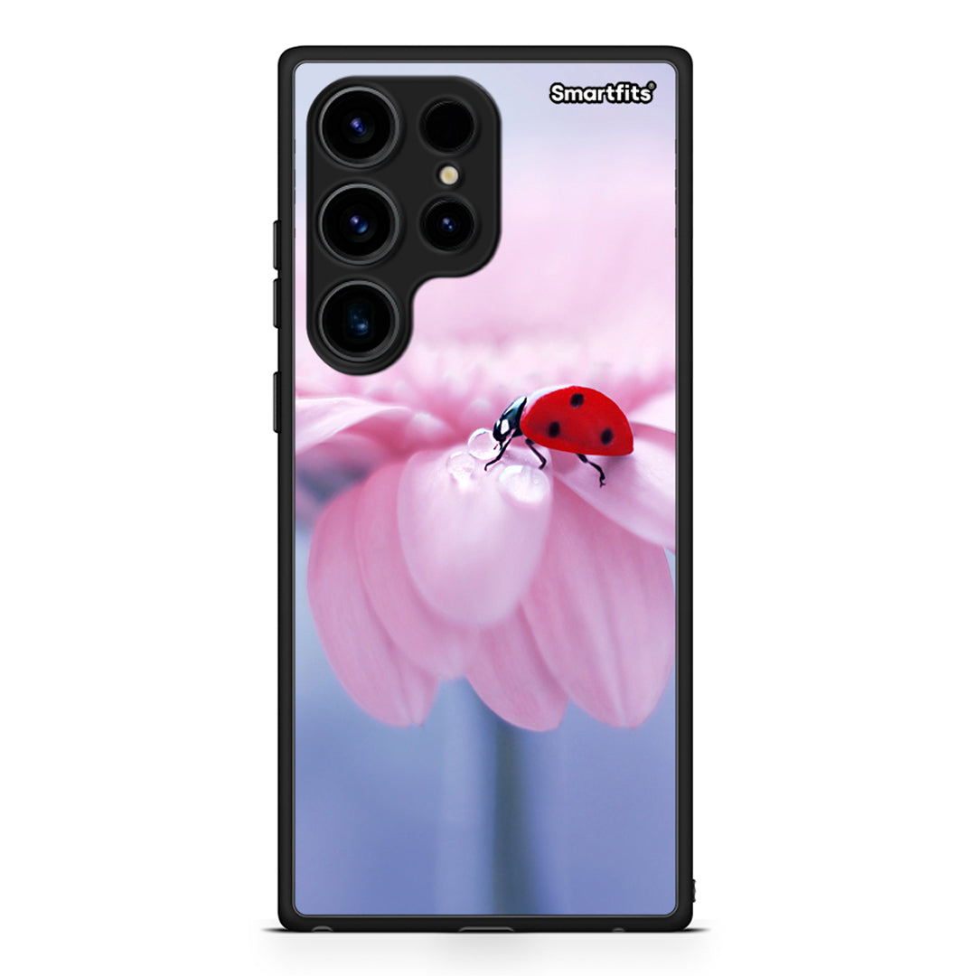 Θήκη Samsung Galaxy S24 Ultra Ladybug Flower από τη Smartfits με σχέδιο στο πίσω μέρος και μαύρο περίβλημα | Samsung Galaxy S24 Ultra Ladybug Flower Case with Colorful Back and Black Bezels
