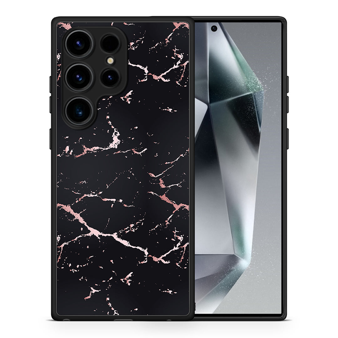 Θήκη Samsung Galaxy S24 Ultra Marble Black Rosegold από τη Smartfits με σχέδιο στο πίσω μέρος και μαύρο περίβλημα | Samsung Galaxy S24 Ultra Marble Black Rosegold Case with Colorful Back and Black Bezels