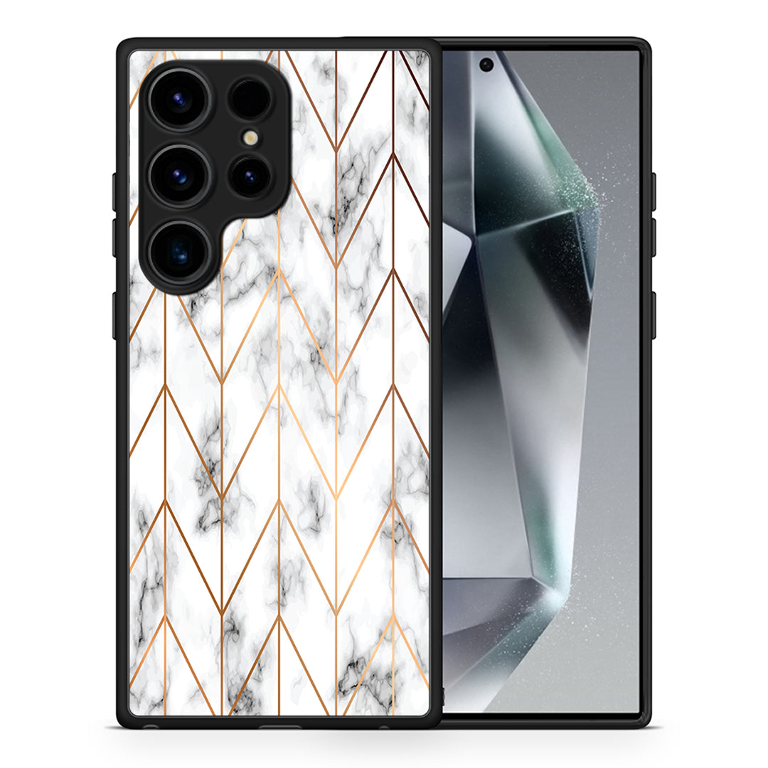 Θήκη Samsung Galaxy S24 Ultra Marble Gold Geometric από τη Smartfits με σχέδιο στο πίσω μέρος και μαύρο περίβλημα | Samsung Galaxy S24 Ultra Marble Gold Geometric Case with Colorful Back and Black Bezels