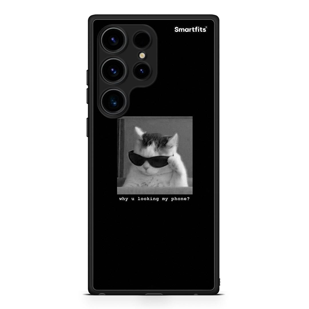 Θήκη Samsung Galaxy S24 Ultra Meme Cat από τη Smartfits με σχέδιο στο πίσω μέρος και μαύρο περίβλημα | Samsung Galaxy S24 Ultra Meme Cat Case with Colorful Back and Black Bezels