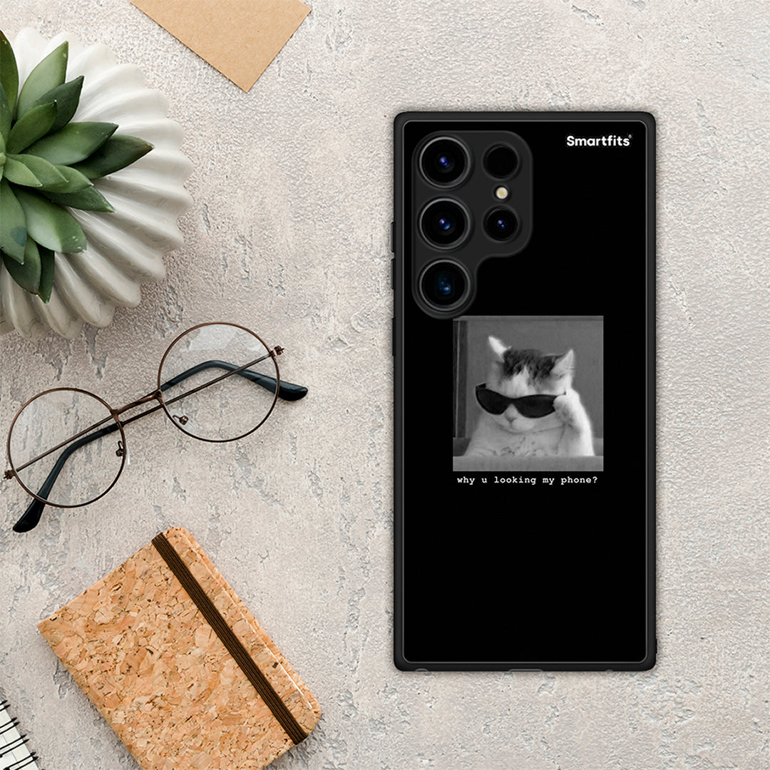 Θήκη Samsung Galaxy S24 Ultra Meme Cat από τη Smartfits με σχέδιο στο πίσω μέρος και μαύρο περίβλημα | Samsung Galaxy S24 Ultra Meme Cat Case with Colorful Back and Black Bezels