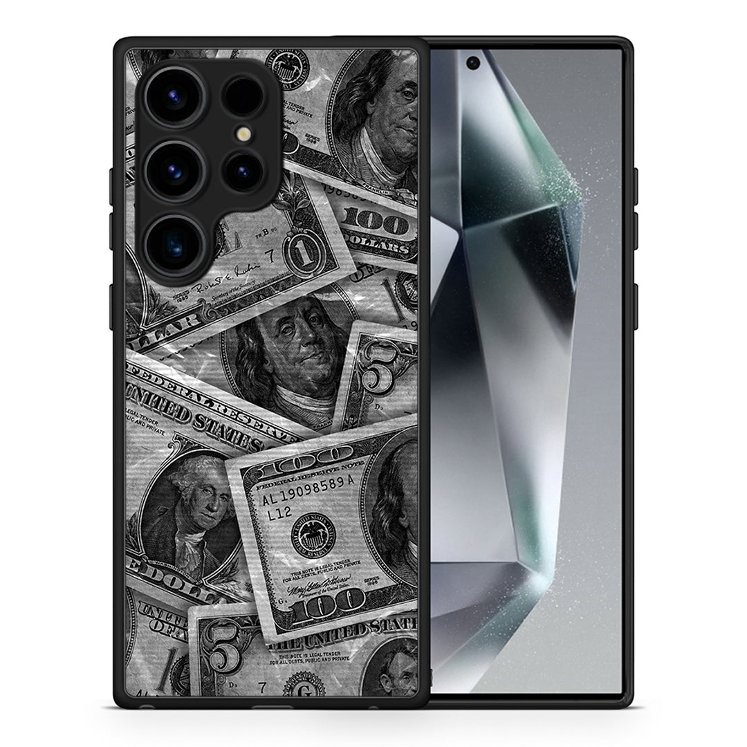Θήκη Samsung Galaxy S24 Ultra Money Dollars από τη Smartfits με σχέδιο στο πίσω μέρος και μαύρο περίβλημα | Samsung Galaxy S24 Ultra Money Dollars Case with Colorful Back and Black Bezels