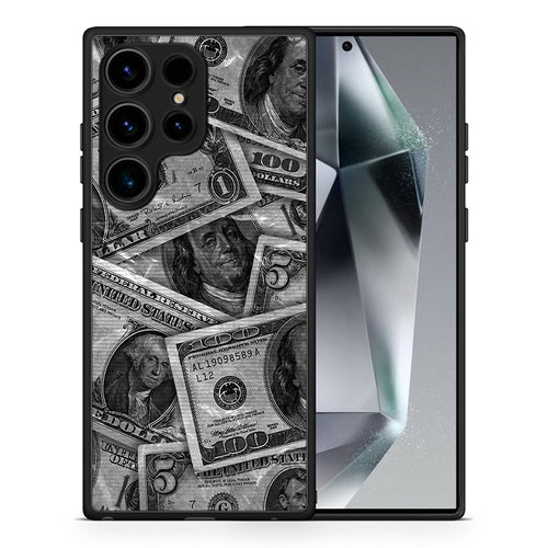 Θήκη Samsung Galaxy S24 Ultra Money Dollars από τη Smartfits με σχέδιο στο πίσω μέρος και μαύρο περίβλημα | Samsung Galaxy S24 Ultra Money Dollars Case with Colorful Back and Black Bezels