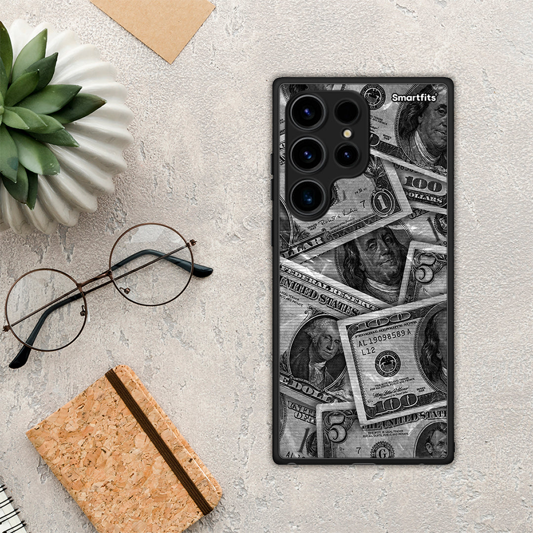 Θήκη Samsung Galaxy S24 Ultra Money Dollars από τη Smartfits με σχέδιο στο πίσω μέρος και μαύρο περίβλημα | Samsung Galaxy S24 Ultra Money Dollars Case with Colorful Back and Black Bezels