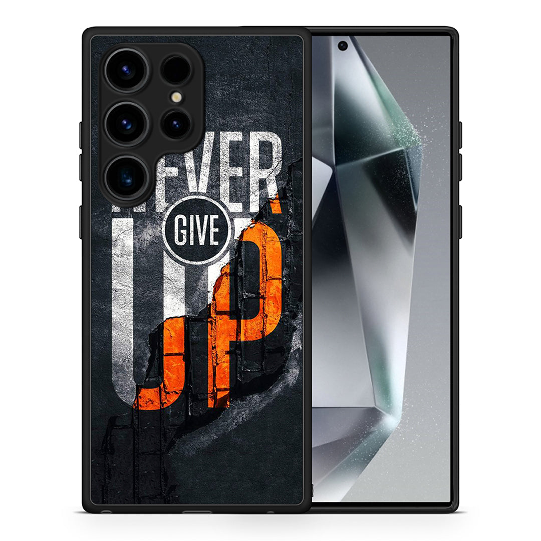 Θήκη Samsung Galaxy S24 Ultra Never Give Up από τη Smartfits με σχέδιο στο πίσω μέρος και μαύρο περίβλημα | Samsung Galaxy S24 Ultra Never Give Up Case with Colorful Back and Black Bezels