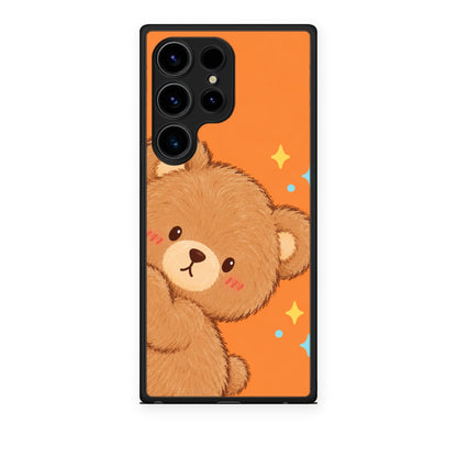 Θήκη Samsung Galaxy S24 Ultra Peekaboo Teddy on Orange από τη Smartfits με σχέδιο στο πίσω μέρος και μαύρο περίβλημα | Samsung Galaxy S24 Ultra Peekaboo Teddy on Orange case with colorful back and black bezels