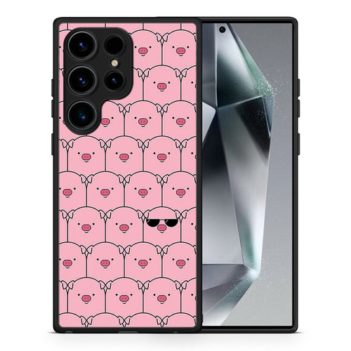 Θήκη Samsung Galaxy S24 Ultra Pig Glasses από τη Smartfits με σχέδιο στο πίσω μέρος και μαύρο περίβλημα | Samsung Galaxy S24 Ultra Pig Glasses Case with Colorful Back and Black Bezels