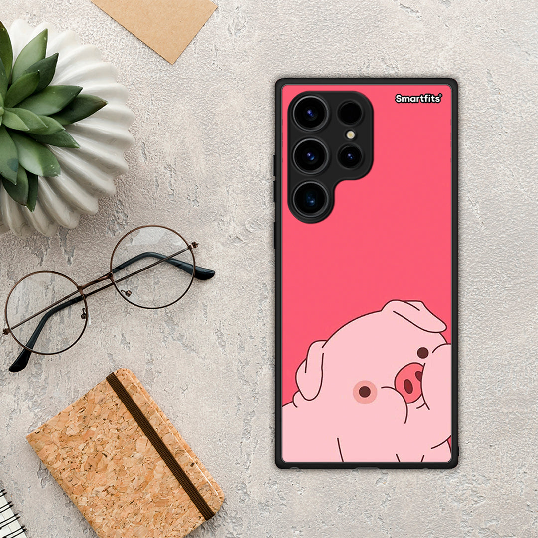 Θήκη Samsung Galaxy S24 Ultra Pig Love 1 από τη Smartfits με σχέδιο στο πίσω μέρος και μαύρο περίβλημα | Samsung Galaxy S24 Ultra Pig Love 1 Case with Colorful Back and Black Bezels