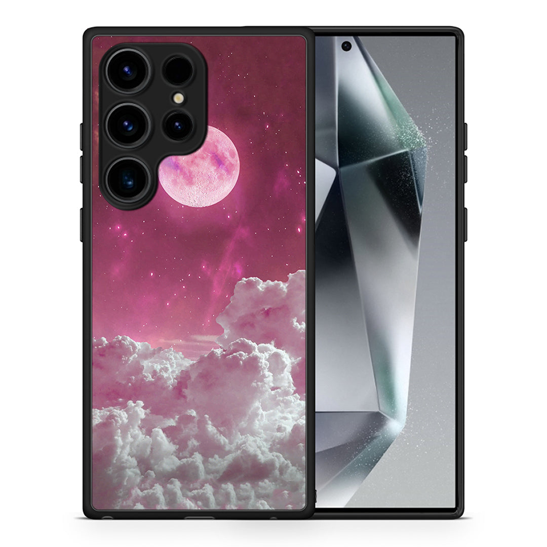 Θήκη Samsung Galaxy S24 Ultra Pink Moon από τη Smartfits με σχέδιο στο πίσω μέρος και μαύρο περίβλημα | Samsung Galaxy S24 Ultra Pink Moon Case with Colorful Back and Black Bezels