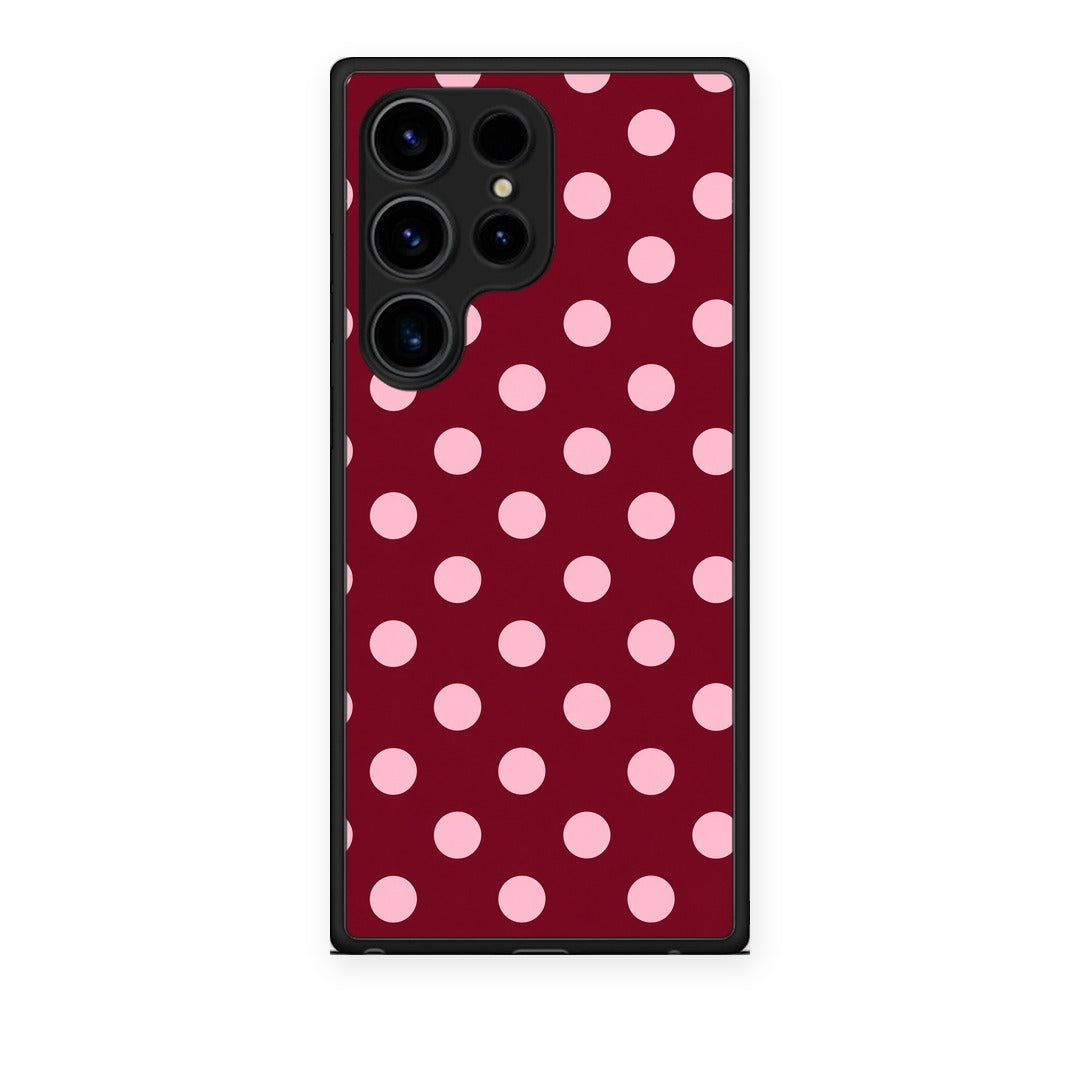 Θήκη Samsung Galaxy S24 Ultra Pink Polka Dots on Burgundy από τη Smartfits με σχέδιο στο πίσω μέρος και μαύρο περίβλημα | Samsung Galaxy S24 Ultra Pink Polka Dots on Burgundy case with colorful back and black bezels