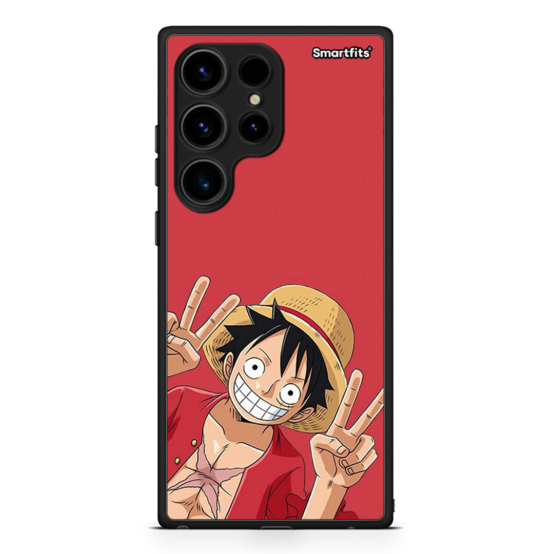Θήκη Samsung Galaxy S24 Ultra Pirate Luffy από τη Smartfits με σχέδιο στο πίσω μέρος και μαύρο περίβλημα | Samsung Galaxy S24 Ultra Pirate Luffy Case with Colorful Back and Black Bezels