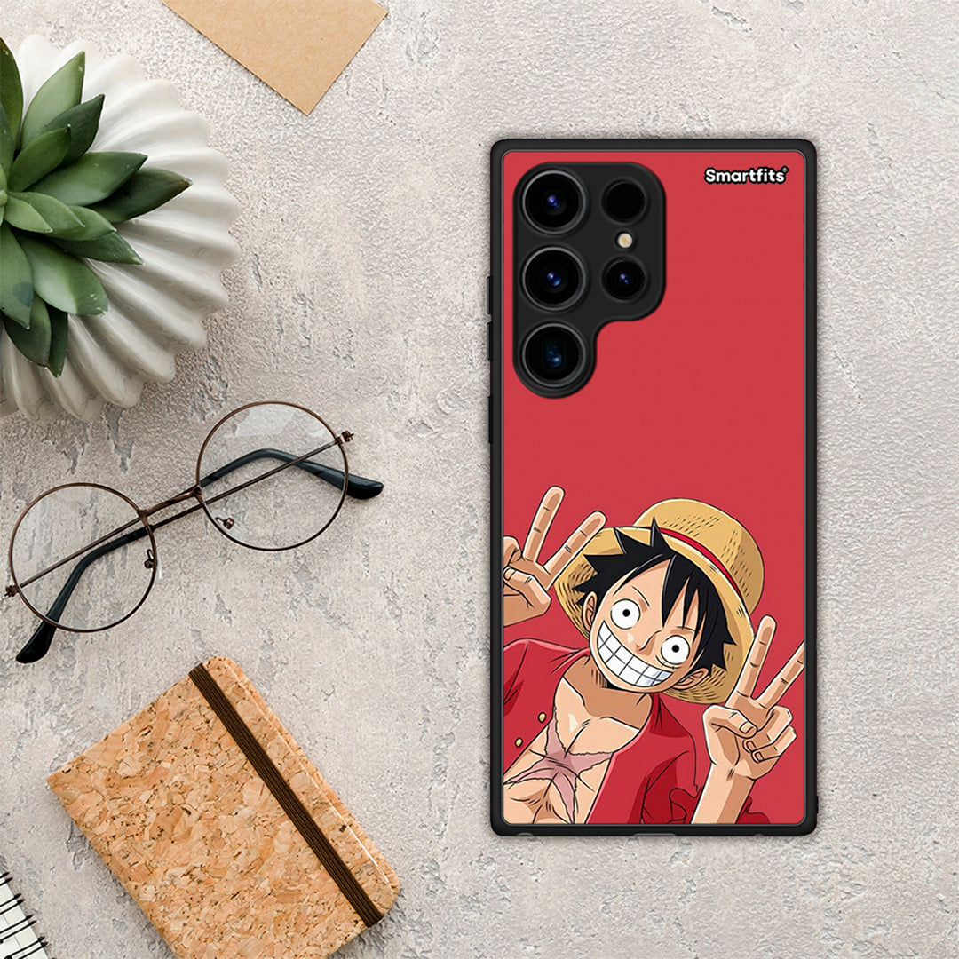 Θήκη Samsung Galaxy S24 Ultra Pirate Luffy από τη Smartfits με σχέδιο στο πίσω μέρος και μαύρο περίβλημα | Samsung Galaxy S24 Ultra Pirate Luffy Case with Colorful Back and Black Bezels