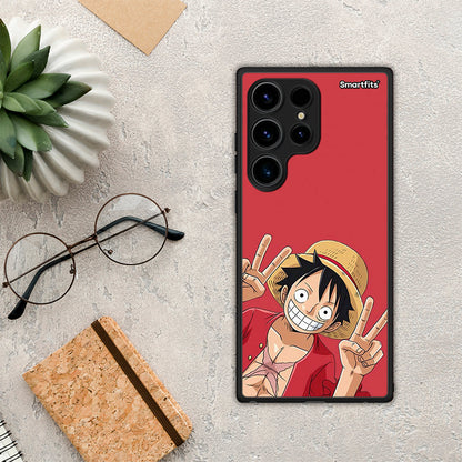 Θήκη Samsung Galaxy S24 Ultra Pirate Luffy από τη Smartfits με σχέδιο στο πίσω μέρος και μαύρο περίβλημα | Samsung Galaxy S24 Ultra Pirate Luffy Case with Colorful Back and Black Bezels