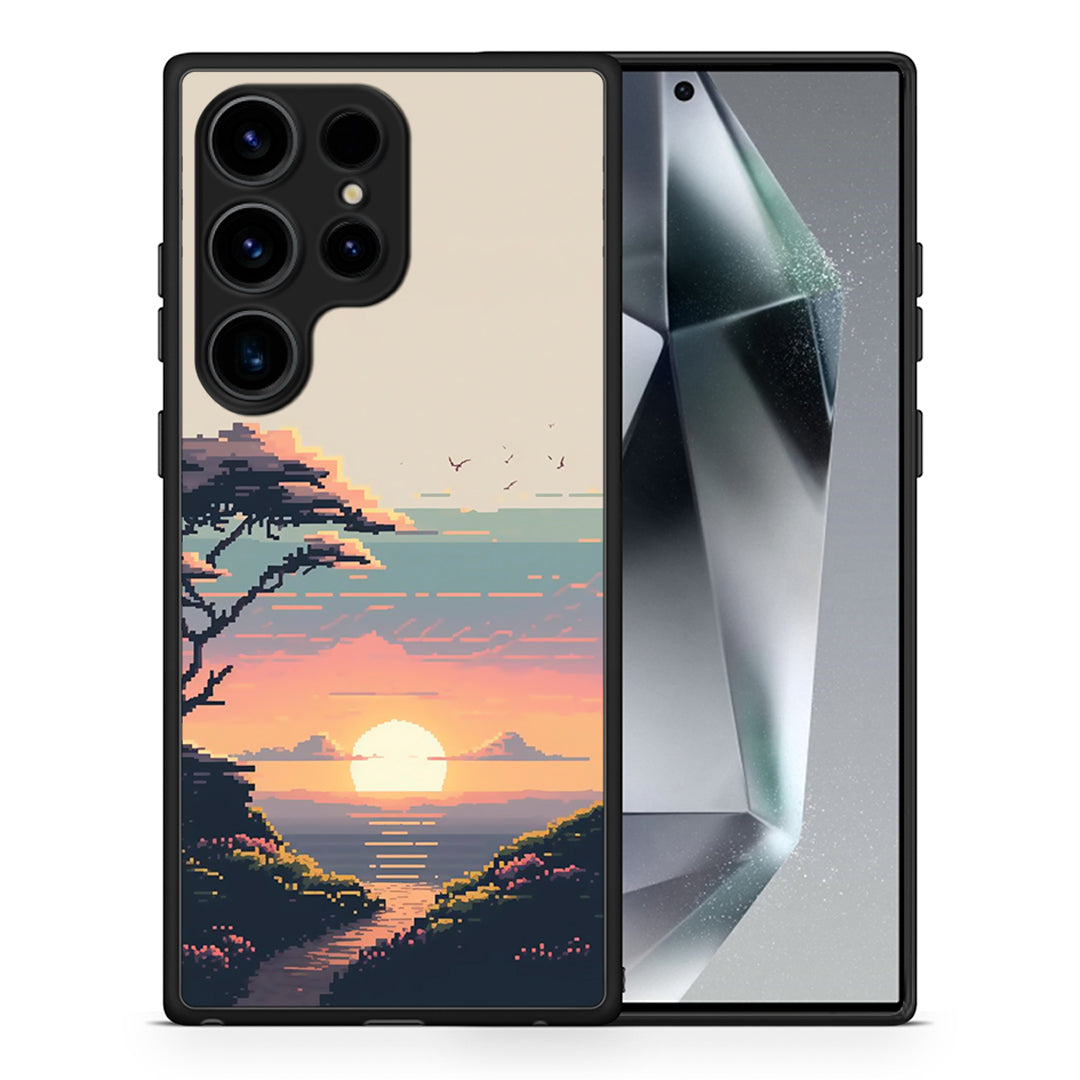 Θήκη Samsung Galaxy S24 Ultra Pixel Sunset από τη Smartfits με σχέδιο στο πίσω μέρος και μαύρο περίβλημα | Samsung Galaxy S24 Ultra Pixel Sunset Case with Colorful Back and Black Bezels