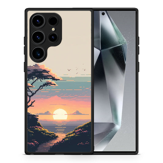 Θήκη Samsung Galaxy S24 Ultra Pixel Sunset από τη Smartfits με σχέδιο στο πίσω μέρος και μαύρο περίβλημα | Samsung Galaxy S24 Ultra Pixel Sunset Case with Colorful Back and Black Bezels