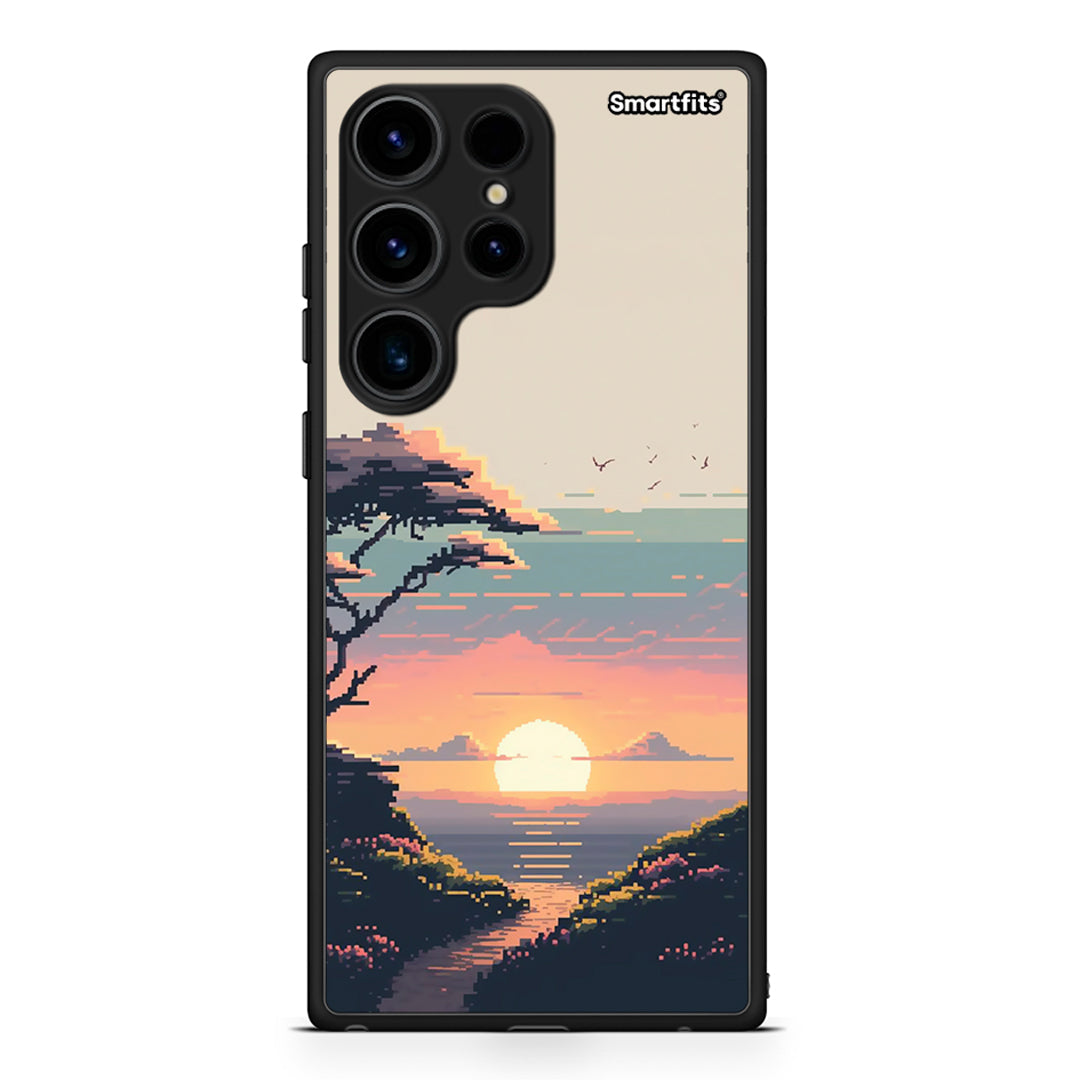 Θήκη Samsung Galaxy S24 Ultra Pixel Sunset από τη Smartfits με σχέδιο στο πίσω μέρος και μαύρο περίβλημα | Samsung Galaxy S24 Ultra Pixel Sunset Case with Colorful Back and Black Bezels