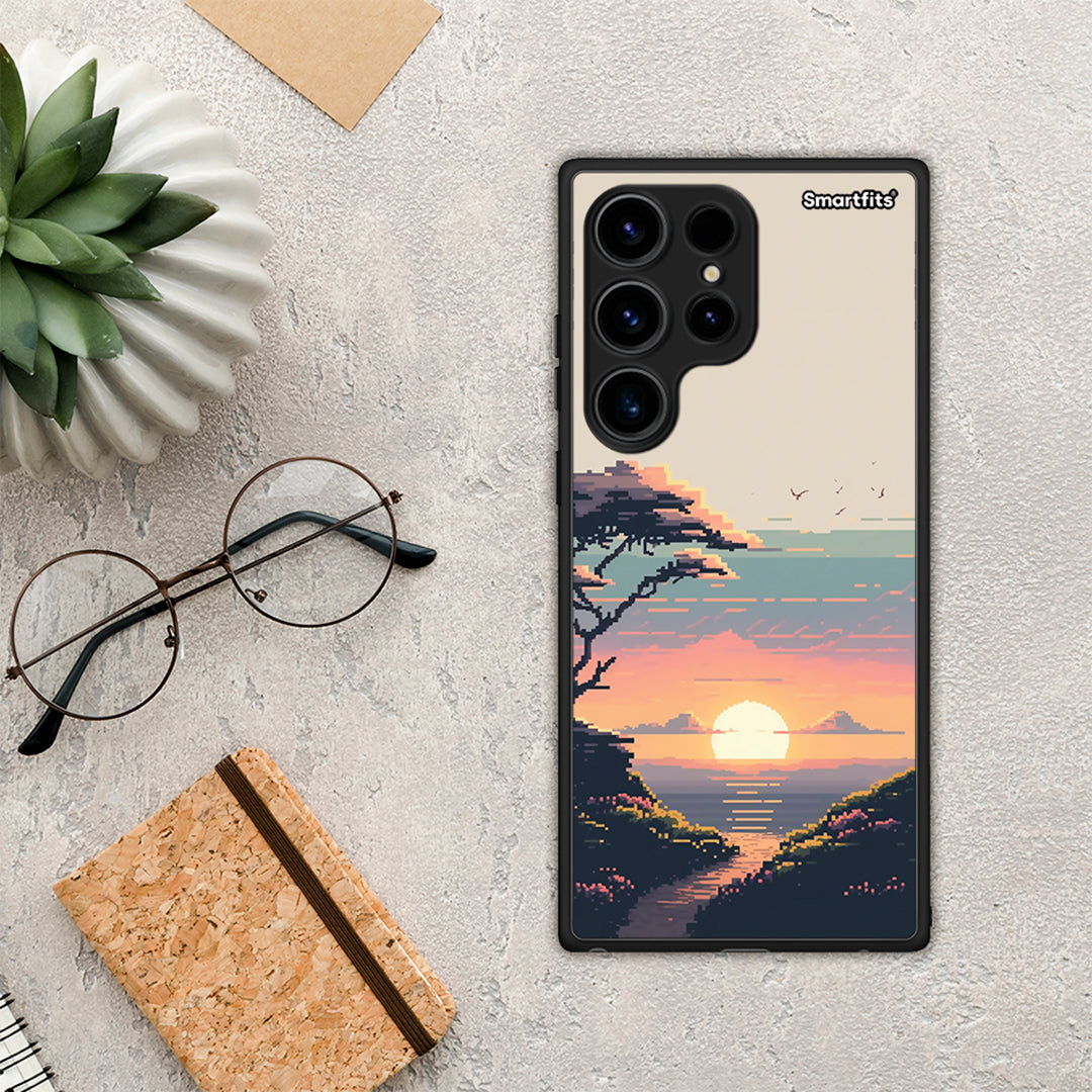 Θήκη Samsung Galaxy S24 Ultra Pixel Sunset από τη Smartfits με σχέδιο στο πίσω μέρος και μαύρο περίβλημα | Samsung Galaxy S24 Ultra Pixel Sunset Case with Colorful Back and Black Bezels