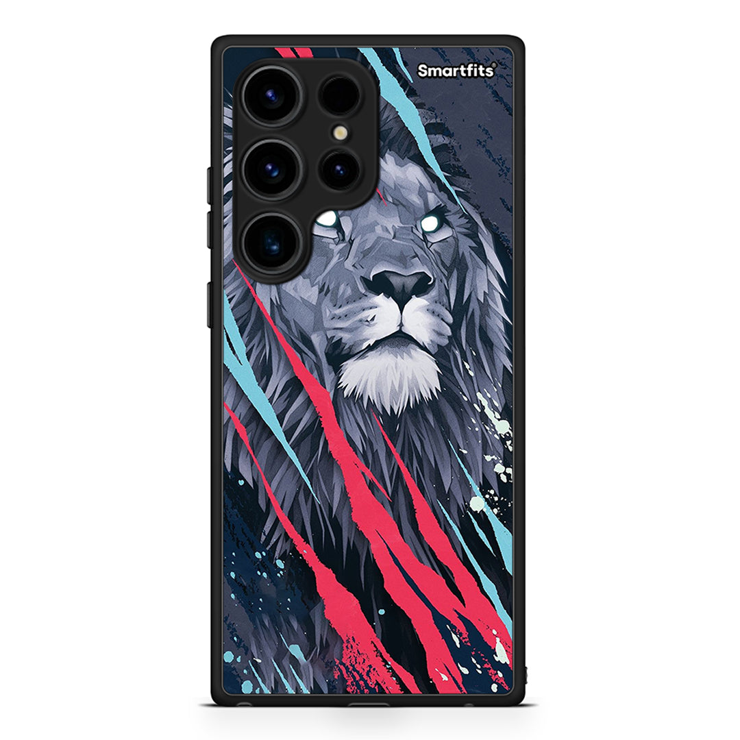 Θήκη Samsung Galaxy S24 Ultra PopArt Lion Designer από τη Smartfits με σχέδιο στο πίσω μέρος και μαύρο περίβλημα | Samsung Galaxy S24 Ultra PopArt Lion Designer Case with Colorful Back and Black Bezels