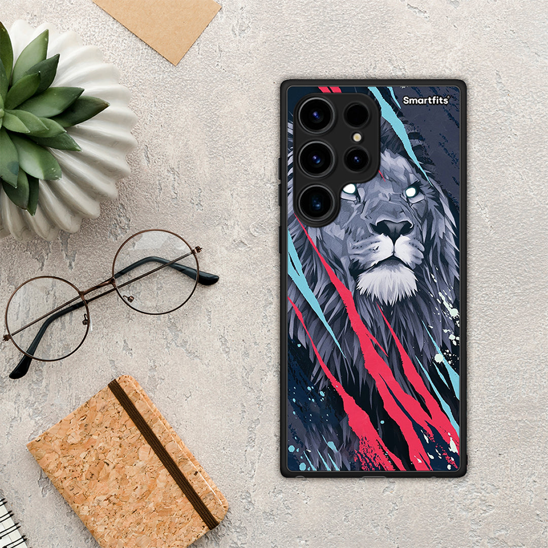 Θήκη Samsung Galaxy S24 Ultra PopArt Lion Designer από τη Smartfits με σχέδιο στο πίσω μέρος και μαύρο περίβλημα | Samsung Galaxy S24 Ultra PopArt Lion Designer Case with Colorful Back and Black Bezels