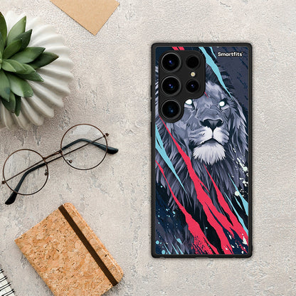Θήκη Samsung Galaxy S24 Ultra PopArt Lion Designer από τη Smartfits με σχέδιο στο πίσω μέρος και μαύρο περίβλημα | Samsung Galaxy S24 Ultra PopArt Lion Designer Case with Colorful Back and Black Bezels