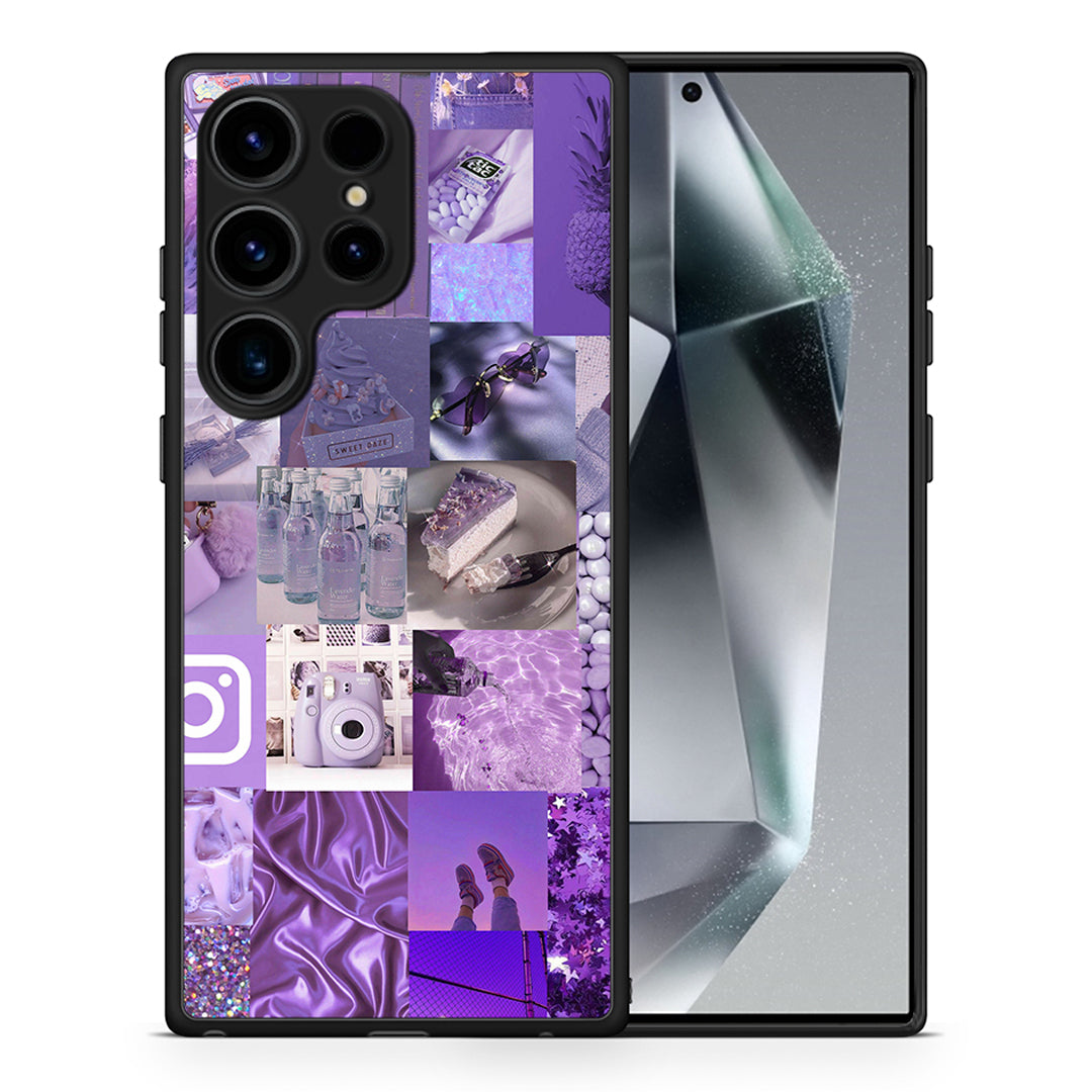 Θήκη Samsung Galaxy S24 Ultra Purple Aesthetic Collage από τη Smartfits με σχέδιο στο πίσω μέρος και μαύρο περίβλημα | Samsung Galaxy S24 Ultra Purple Aesthetic Collage Case with Colorful Back and Black Bezels