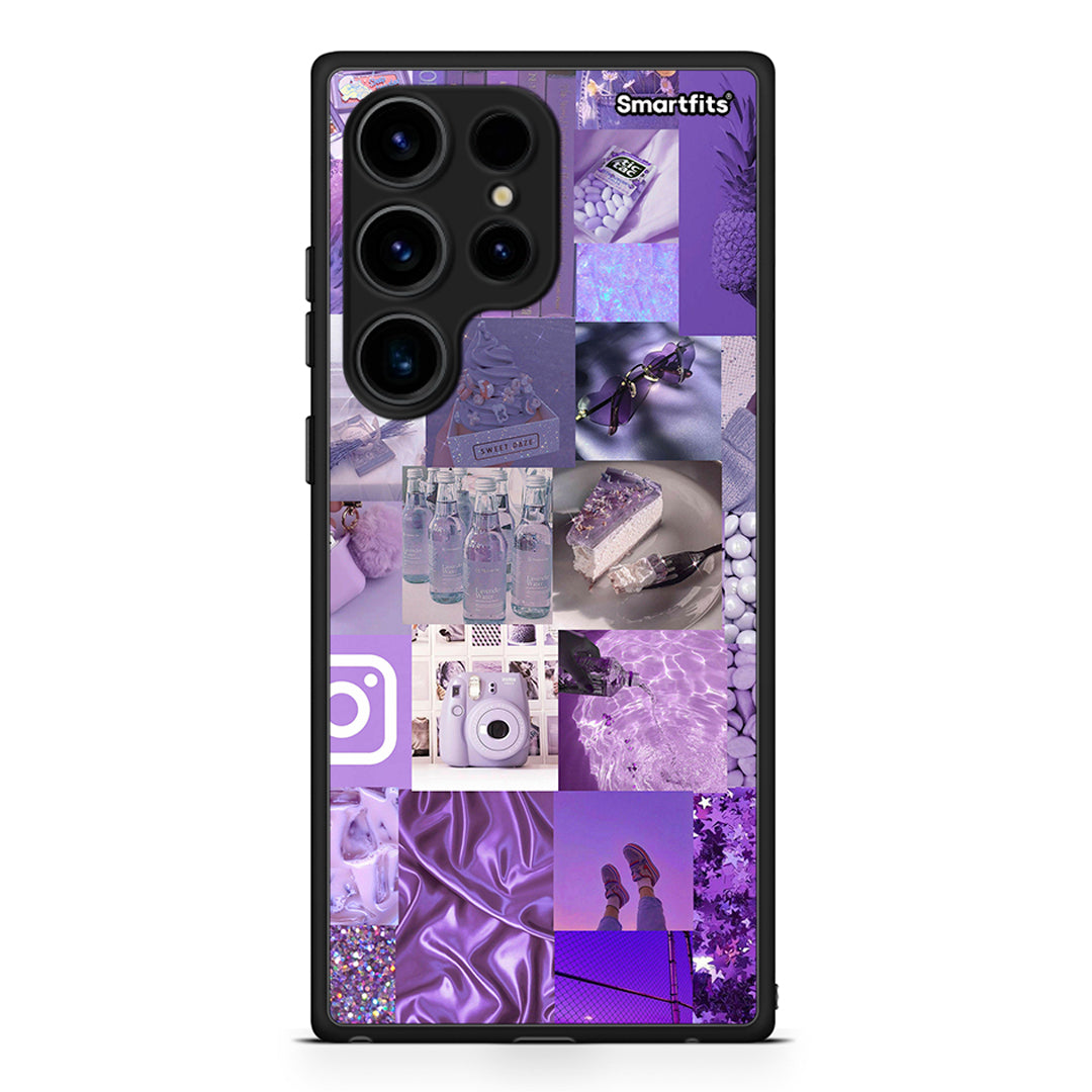 Θήκη Samsung Galaxy S24 Ultra Purple Aesthetic Collage από τη Smartfits με σχέδιο στο πίσω μέρος και μαύρο περίβλημα | Samsung Galaxy S24 Ultra Purple Aesthetic Collage Case with Colorful Back and Black Bezels