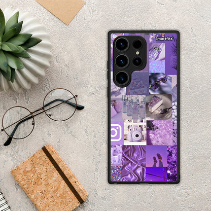 Θήκη Samsung Galaxy S24 Ultra Purple Aesthetic Collage από τη Smartfits με σχέδιο στο πίσω μέρος και μαύρο περίβλημα | Samsung Galaxy S24 Ultra Purple Aesthetic Collage Case with Colorful Back and Black Bezels