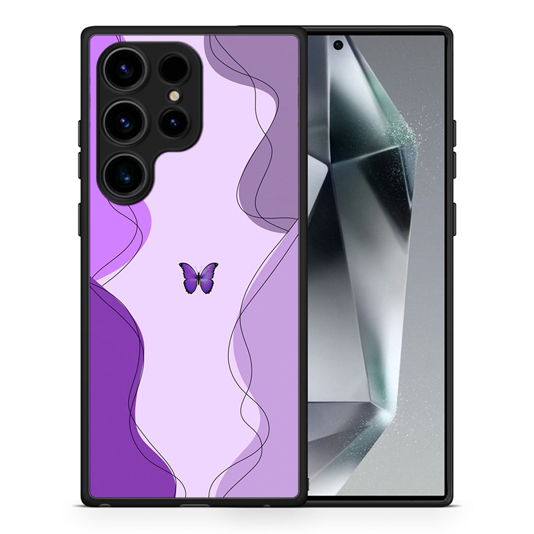 Θήκη Samsung Galaxy S24 Ultra Purple Mariposa από τη Smartfits με σχέδιο στο πίσω μέρος και μαύρο περίβλημα | Samsung Galaxy S24 Ultra Purple Mariposa Case with Colorful Back and Black Bezels